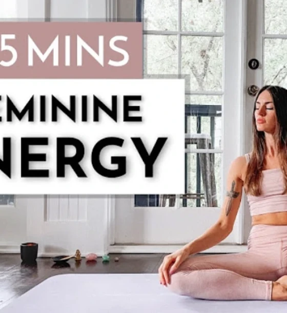 A person in a powerful yoga pose representing feminine energy.